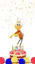 a bee is standing on top of a birthday cake