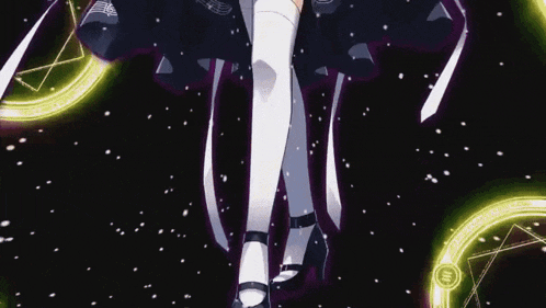 a girl in a black dress and white knee high socks is dancing