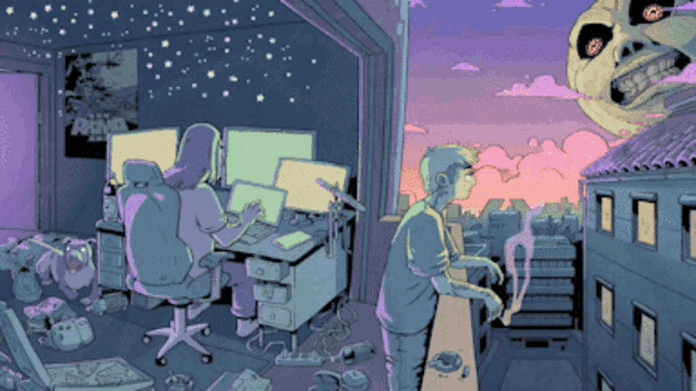 a cartoon of a man playing a video game with a poster that says avengers