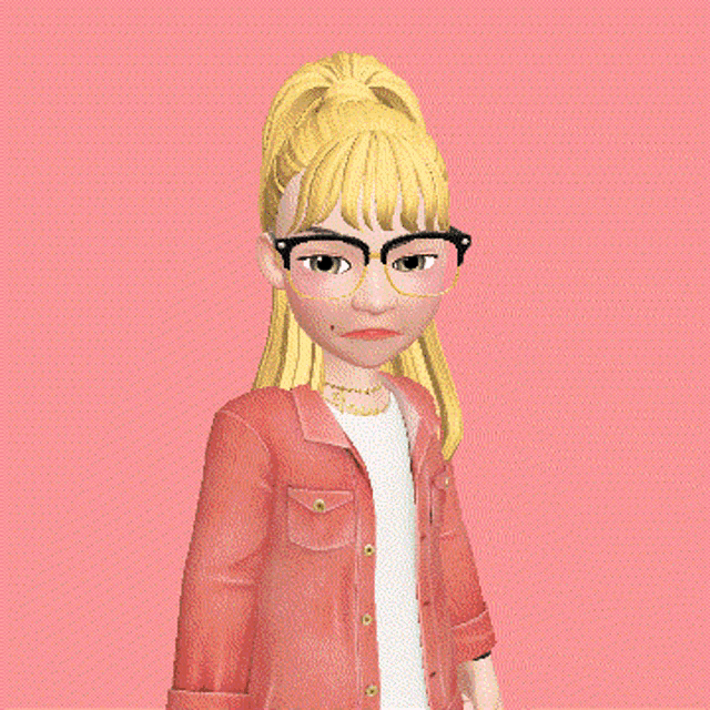 a cartoon girl wearing glasses and a red jacket