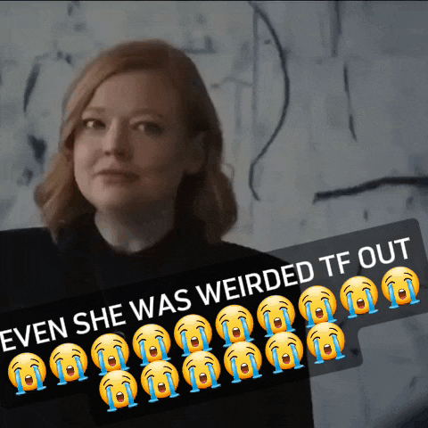 a picture of a woman with a caption that says even she was weirded tf out with crying faces