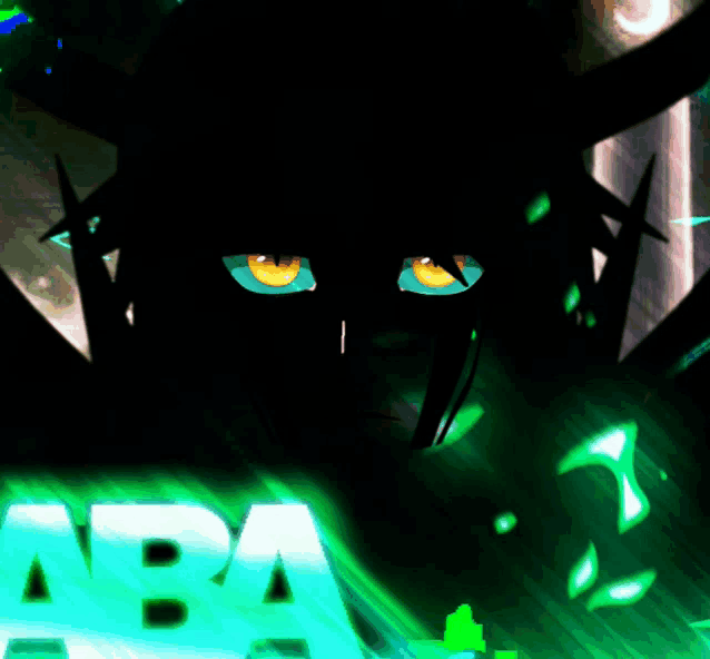 the word aba is on a green background with a dark background