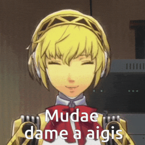 a picture of a girl with the words mudae dame a aigis