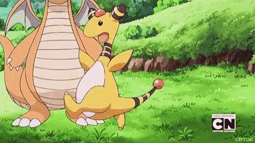 a cartoon of a dragon and a pokemon with the cn logo on the bottom