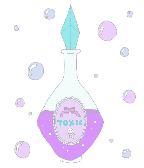 a drawing of a bottle of toxic with bubbles around it