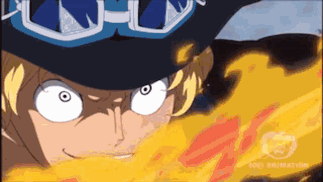 a close up of a cartoon character 's face with a hat on