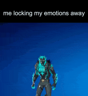 a screenshot of a video game character with the words " me locking my emotions away "