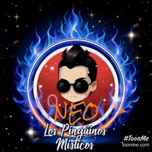 a logo for neo los pingüinos misticos with a cartoon character