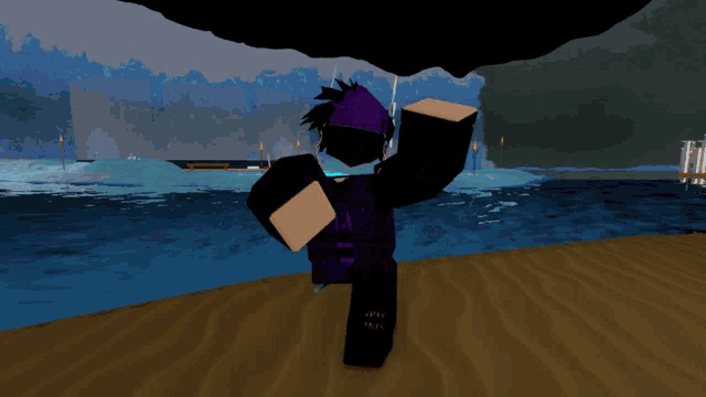 a cartoon character with a purple headband and a blue light on his head