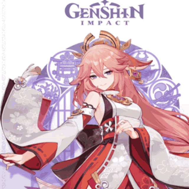 a genshin impact poster with a pink haired girl