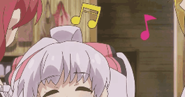 a cartoon of a girl with music notes flying around her head