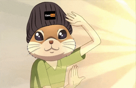 a cartoon hamster wearing a beanie that says cornhub