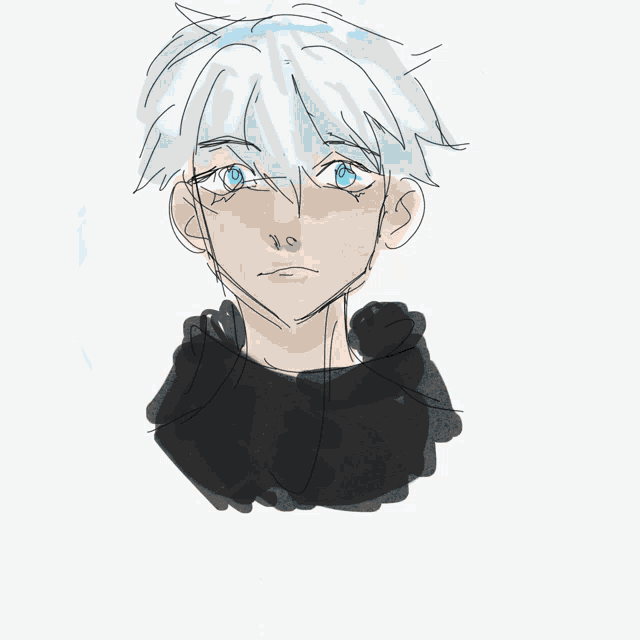 a drawing of a person with a bun on their head in a blue circle