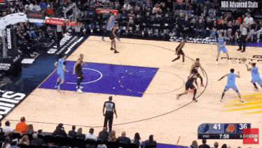 a basketball game is being played with the score 41-36