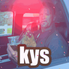 a man in a car with a sticker that says " kys " on it