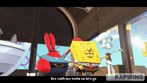 a screenshot of spongebob and squidward from the video game kapwing