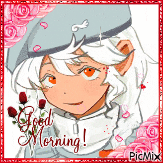 a drawing of a girl with roses and the words good morning