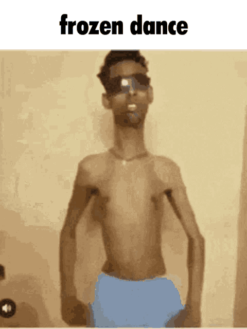 a picture of a shirtless man with the words frozen dance on the top