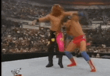 a couple of men are wrestling in a ring .