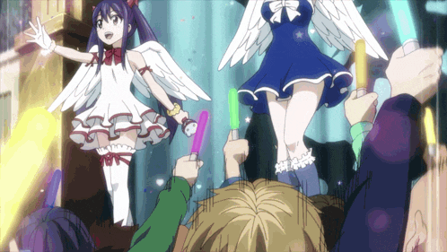 a girl with wings is holding a green stick