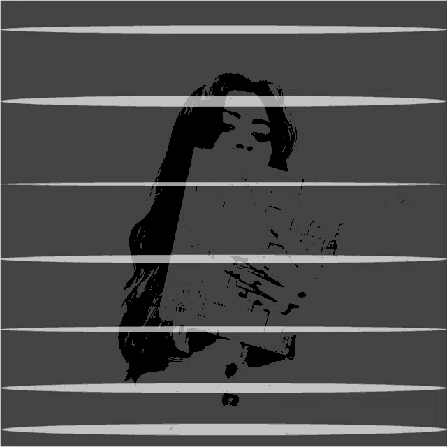 a black and white drawing of a woman with long hair behind bars