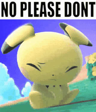 a picture of a stuffed animal with the words " no please dont " written on it