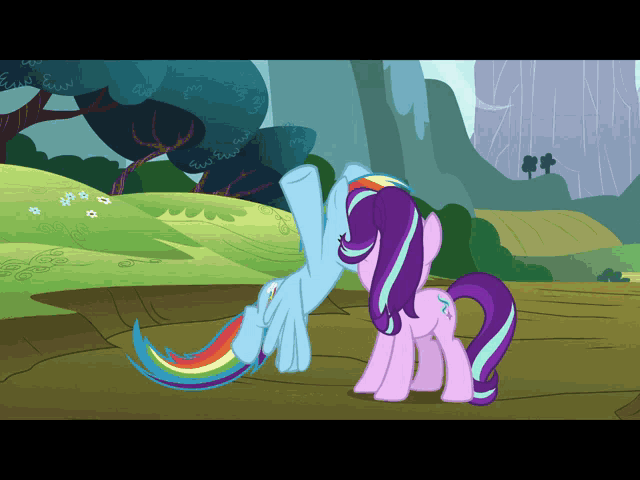 rainbow dash and starlight glimmer from my little pony are standing next to each other