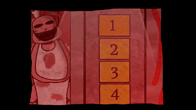 a cartoon drawing of a bunny with numbers 1 through 4 on a red background