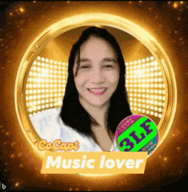 a picture of a woman in a gold circle with the words music lover