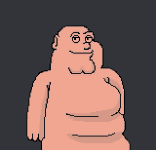 a pixel art drawing of a naked man with a large belly