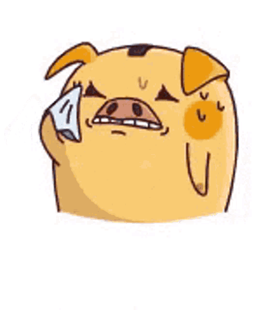a cartoon pig is holding a bottle of water .