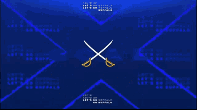 a logo for the sabres with a buffalo and crossed swords on a yellow background