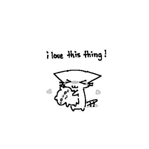a black and white drawing of a cat with the words i love this thing