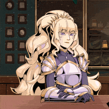 a cartoon of a woman with a crown on her head sitting at a table