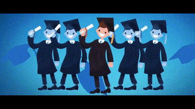 a group of graduates standing next to each other holding their diplomas .