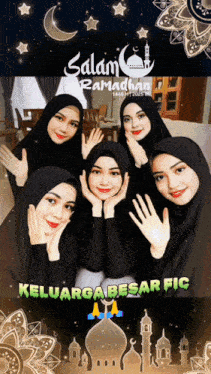 a group of women wearing hijabs are posing for a picture with the words keluarga besar fic below them