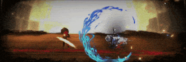 a video game is being played with a sword and a circle of water