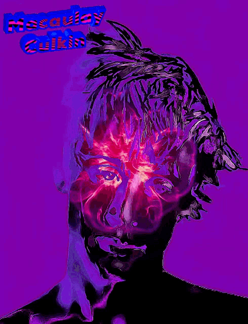 a colorful painting of a woman 's face with a purple background and the name pascualy cukin on top