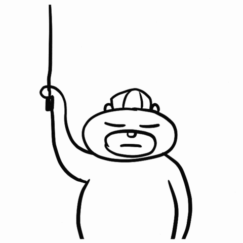 a black and white drawing of a cartoon character
