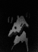 a black and white photo of a person 's face .