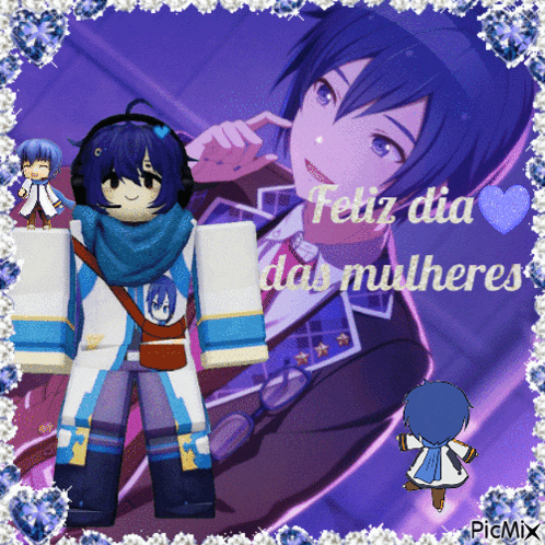 a picture of a boy with headphones and the words feliz dia das mulheres on the bottom