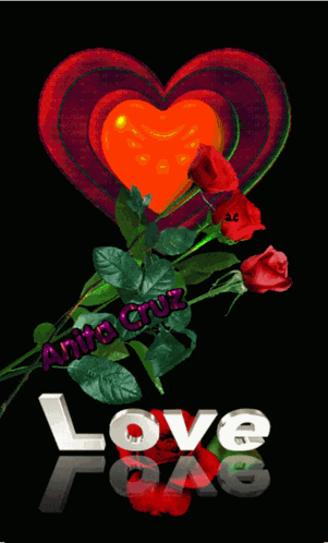 a blue heart surrounded by red roses and the words love