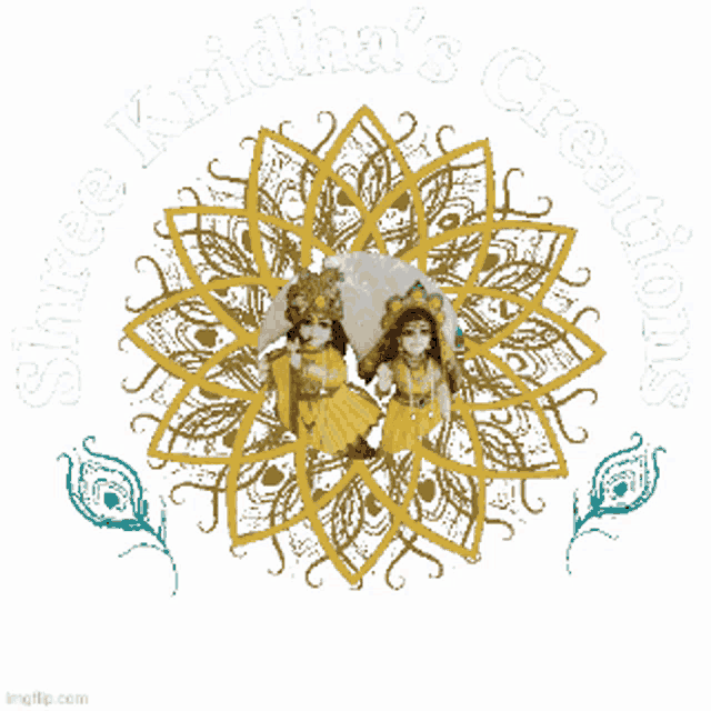 a logo for krishna 's creations shows a krishna and a radha in a circle