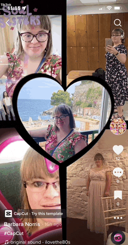 a collage of photos of a woman with the name barbara norris on it