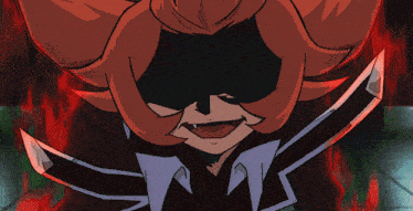 a close up of a cartoon character 's face with a red background