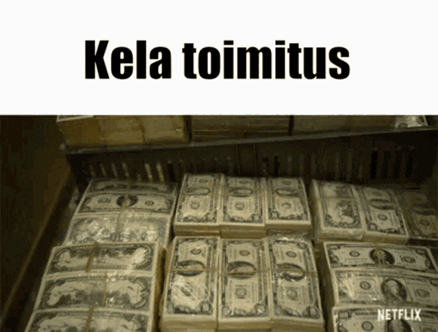 stacks of dollar bills are stacked on top of each other in a netflix ad