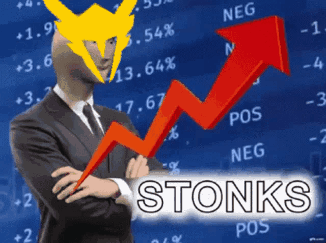 a man in a suit and tie is standing in front of a graph that says stoniks
