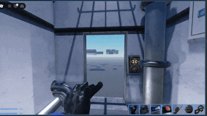 a screenshot of a video game shows a person holding a gun in front of a door