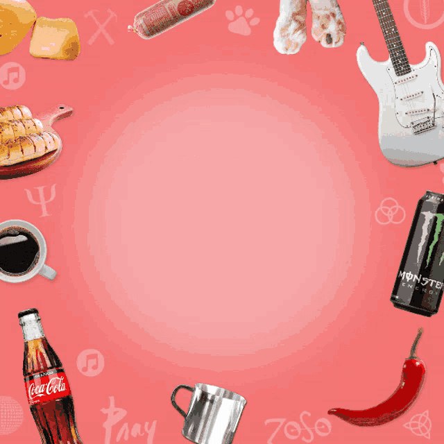 a pink background with the words feliz cumple peli surrounded by various items