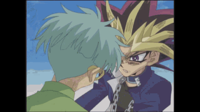 a cartoon character with a chain around his neck is standing next to another character